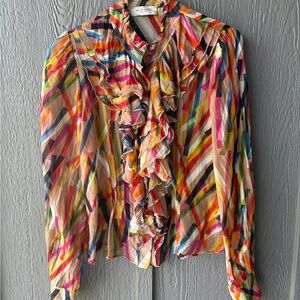 Lola & Sophie Multicolor Diagonal Stripe Ruffle Blouse